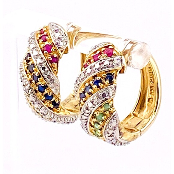 Ross Simmons Gold Over Sterling Set Multi Gem Bombe Ring n Huggie Hoop Earrings - Picture 14 of 15